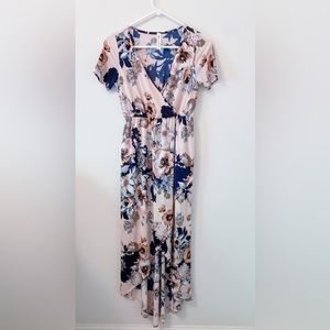 💖 Pink Blush | Maxi Dress in Dusty Pink Blush & Navy Floral / Engagement Photos